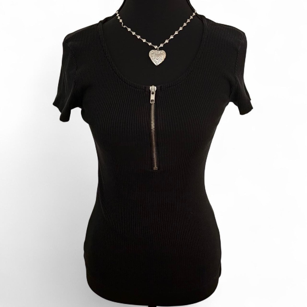 y2k black zipper ribbed top
